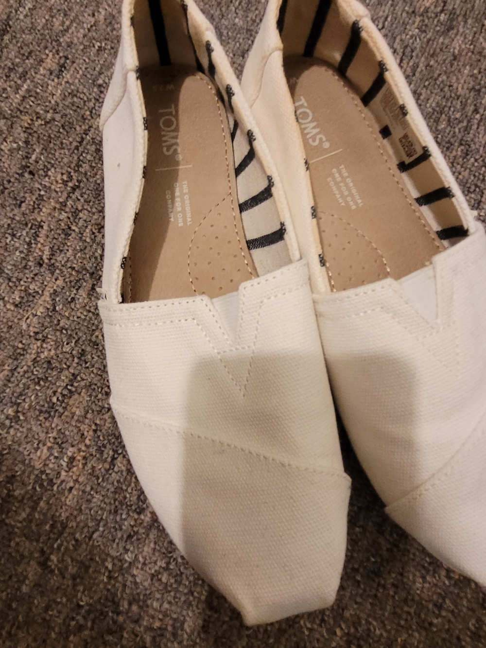 TOMS Slip-On Shoes in Cream with Black Stripes